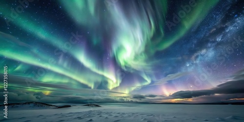 Wallpaper Mural Muted gray aurora borealis with swirling clouds and stars in a night sky scene, gray, aurora borealis Torontodigital.ca