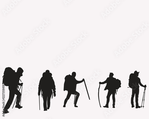 Friends traveling in mountain silhouette vector