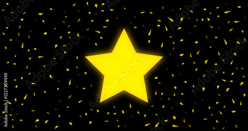 A glowing yellow star surrounded by shimmering golden particles set against a deep black background, radiating positivity and inspiration.