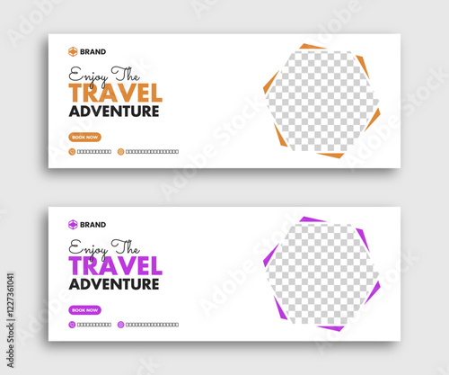 Travel Facebook Cover Design And Web Banner Design Template. Modern facebook cover design layout for travel agency.
