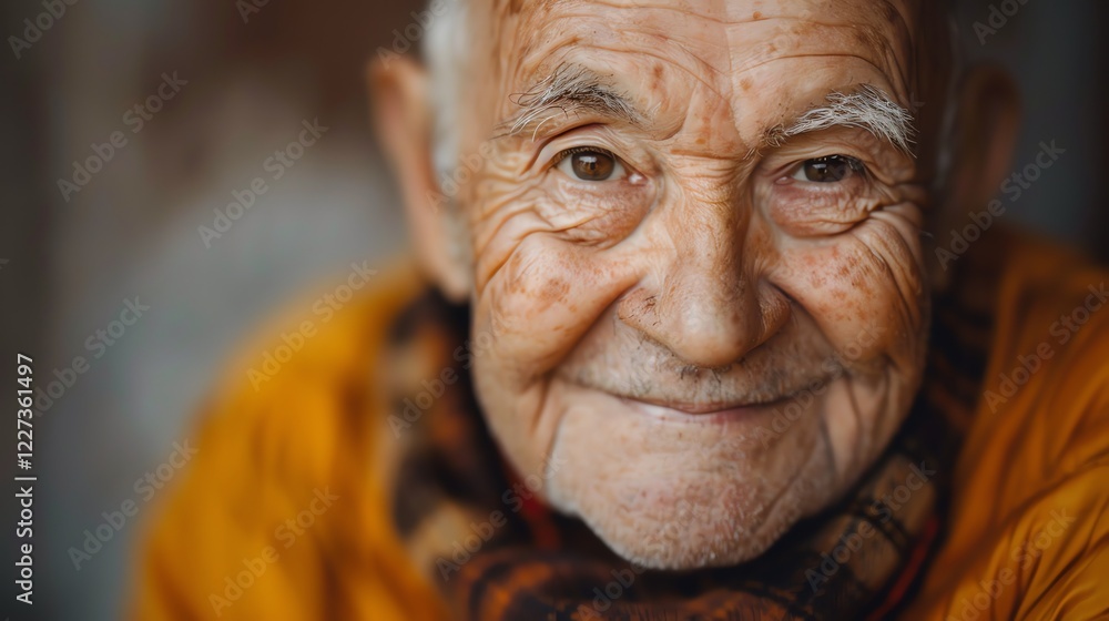 A close-up portrait of an elderly man smiling. A close-up portrait of an elderly man smiling.
