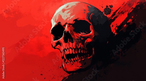 Crimson Skull Against Dark Red Background