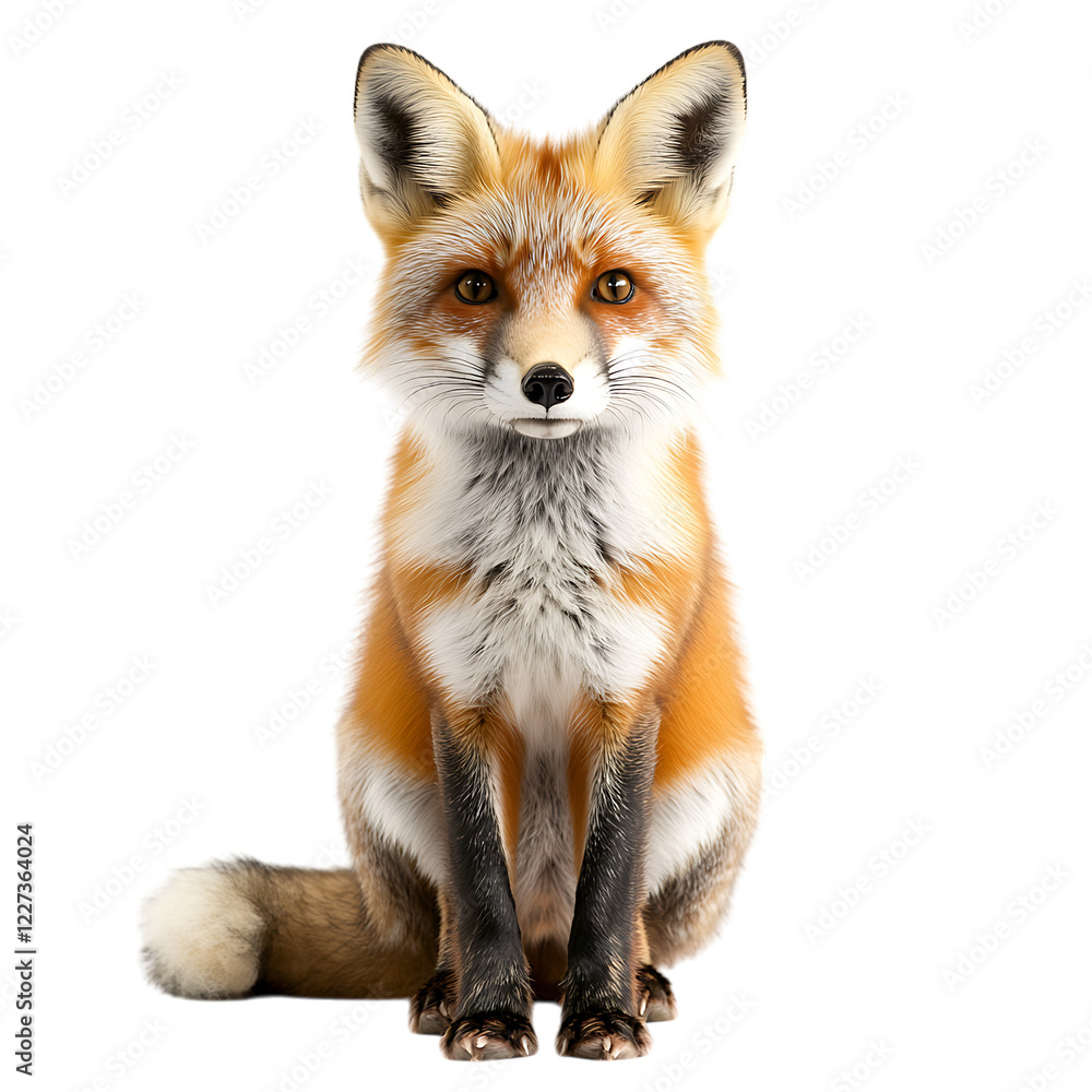 Obraz premium Beautiful red fox sitting on black background