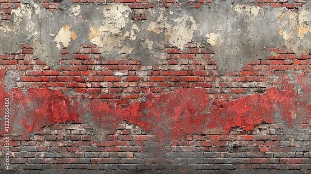 Obraz premium Weathered Brick Wall With Peeling Paint And Plaster