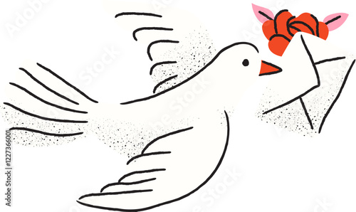 Hand Drawn Illustration of Bird Deliver Love Letter