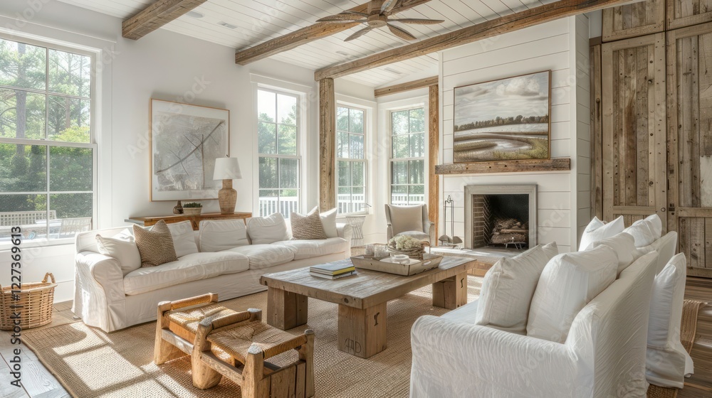 Bright and airy living room with natural light, cozy furniture, and a serene outdoor view Bright and airy living room with natural light, cozy furniture, and a serene outdoor view