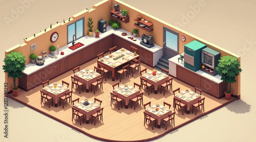 Gourmet Cuisine Isometric Restaurant Scene