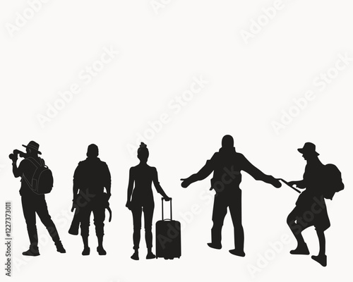 Friends group traveling silhouette vector