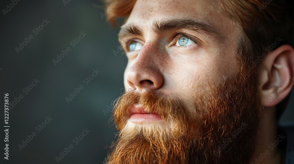 Obraz premium A close up of a man's face with blue eyes looking directly at the camera.
