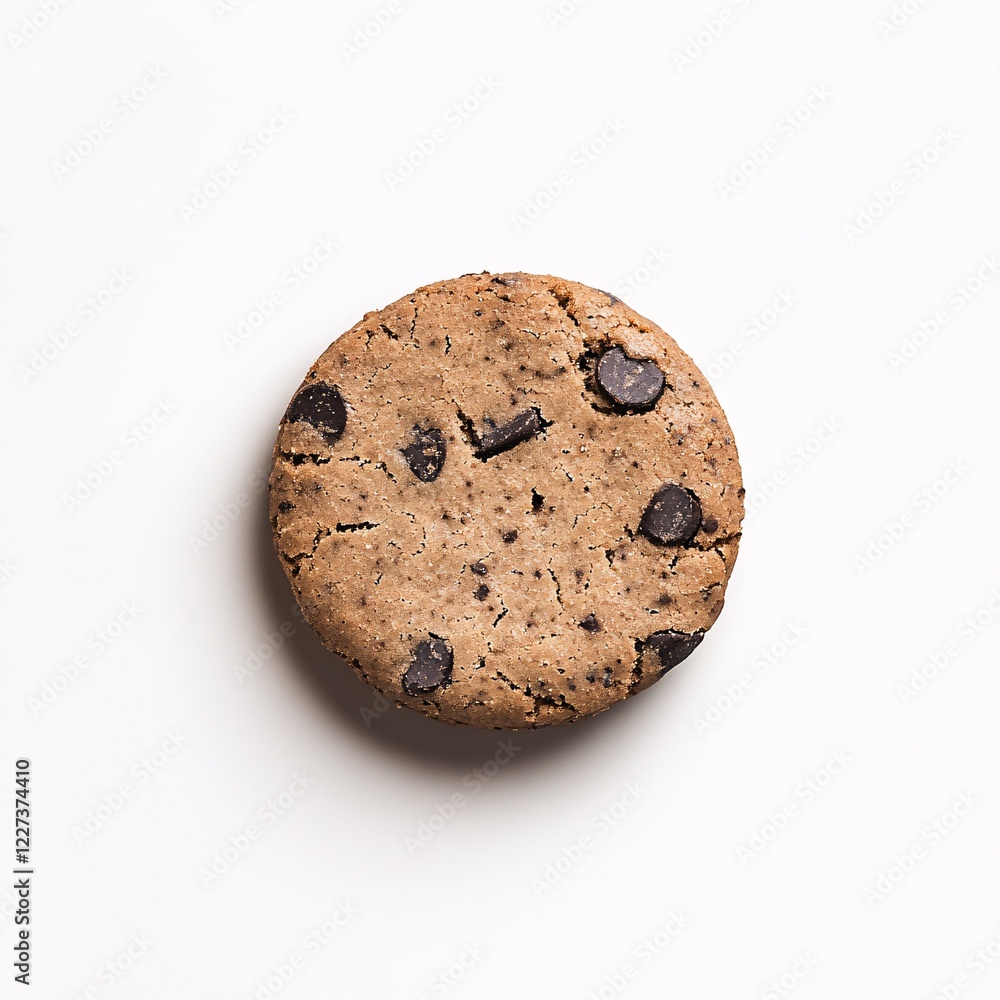 Round Chocolate Chip Cookie Flat Lay on White Background Round Chocolate Chip Cookie Flat Lay on White Background