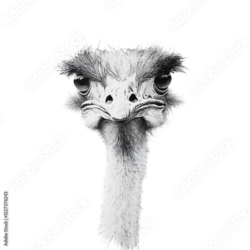 Close up monochrome portrait of an ostrich head. photo