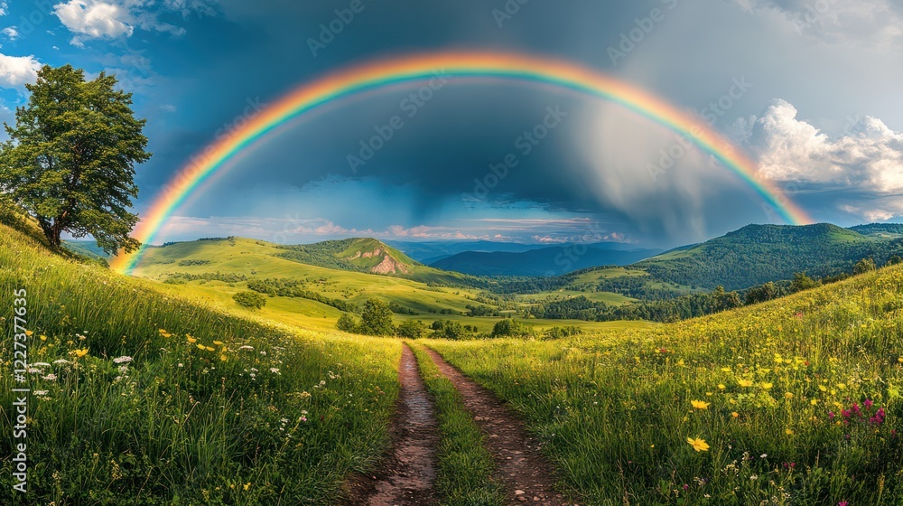 Rainbow Over Lush Mountain Meadow Rainbow Over Lush Mountain Meadow