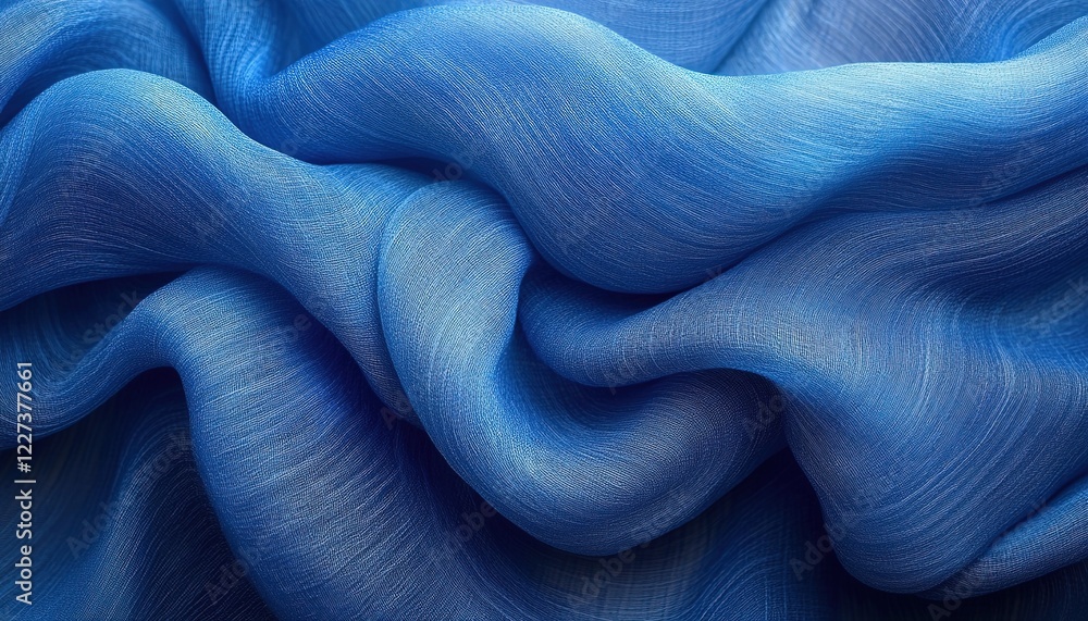 Obraz premium Flowing blue fabric drapes with textured background for textile design