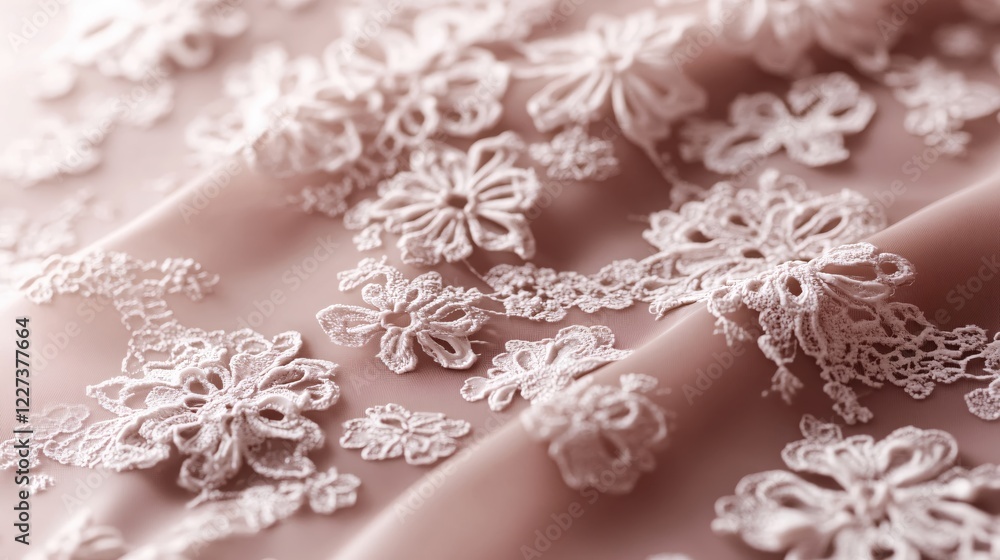 Delicate floral lace pattern on soft pink fabric creating a romantic and elegant texture Delicate floral lace pattern on soft pink fabric creating a romantic and elegant texture