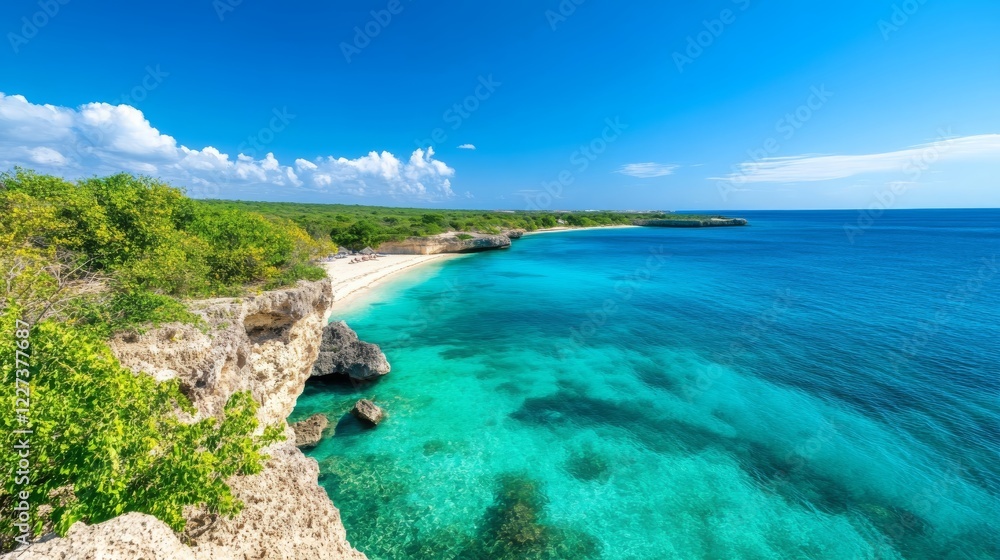 Stunning Turquoise Caribbean Sea Beach Coastline Scenic View Stunning Turquoise Caribbean Sea Beach Coastline Scenic View