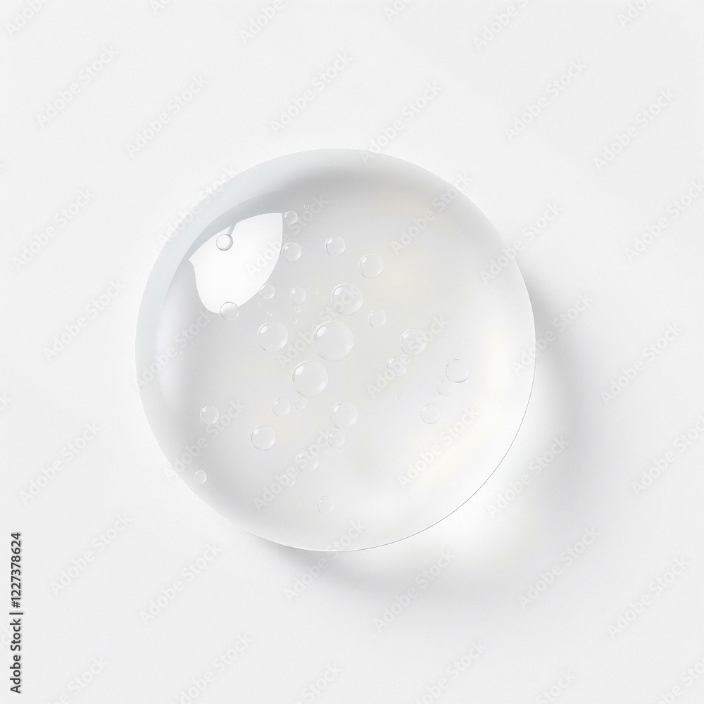 A drop of transparent gel on a white background with fine air bubbles, volumetric shape A drop of transparent gel on a white background with fine air bubbles, volumetric shape