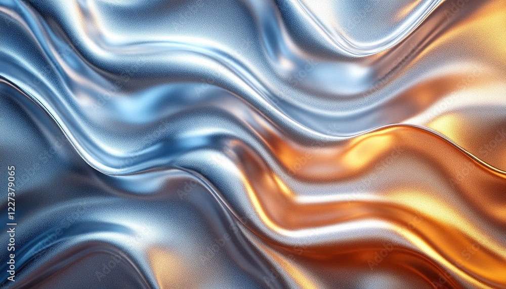 Obraz premium Flowing metallic silver and gold waves abstract background design