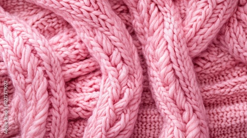 Pink knitted fabric texture close up with braided pattern creating a warm and cozy feeling