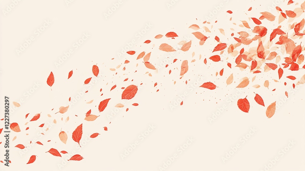A gentle cascade of red leaves against a pale backdrop forming an elegant pattern A gentle cascade of red leaves against a pale backdrop forming an elegant pattern