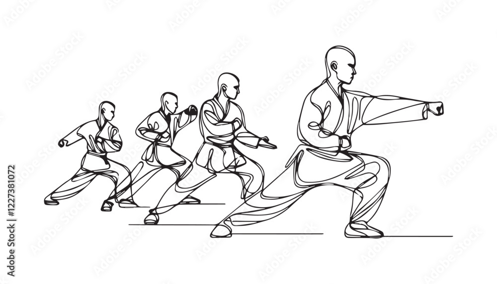 Continuous one single minimal line drawing karate training Continuous one single minimal line drawing karate training