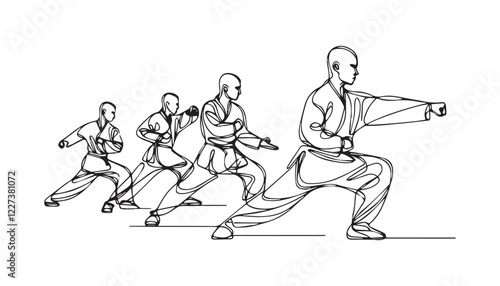 Continuous one single minimal line drawing karate training 