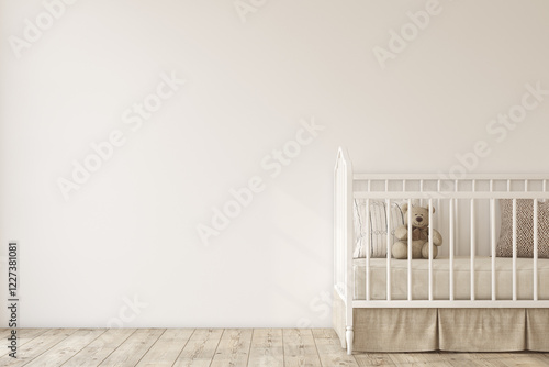Nursery interior in romantic style. Interior mockup. 3d render.