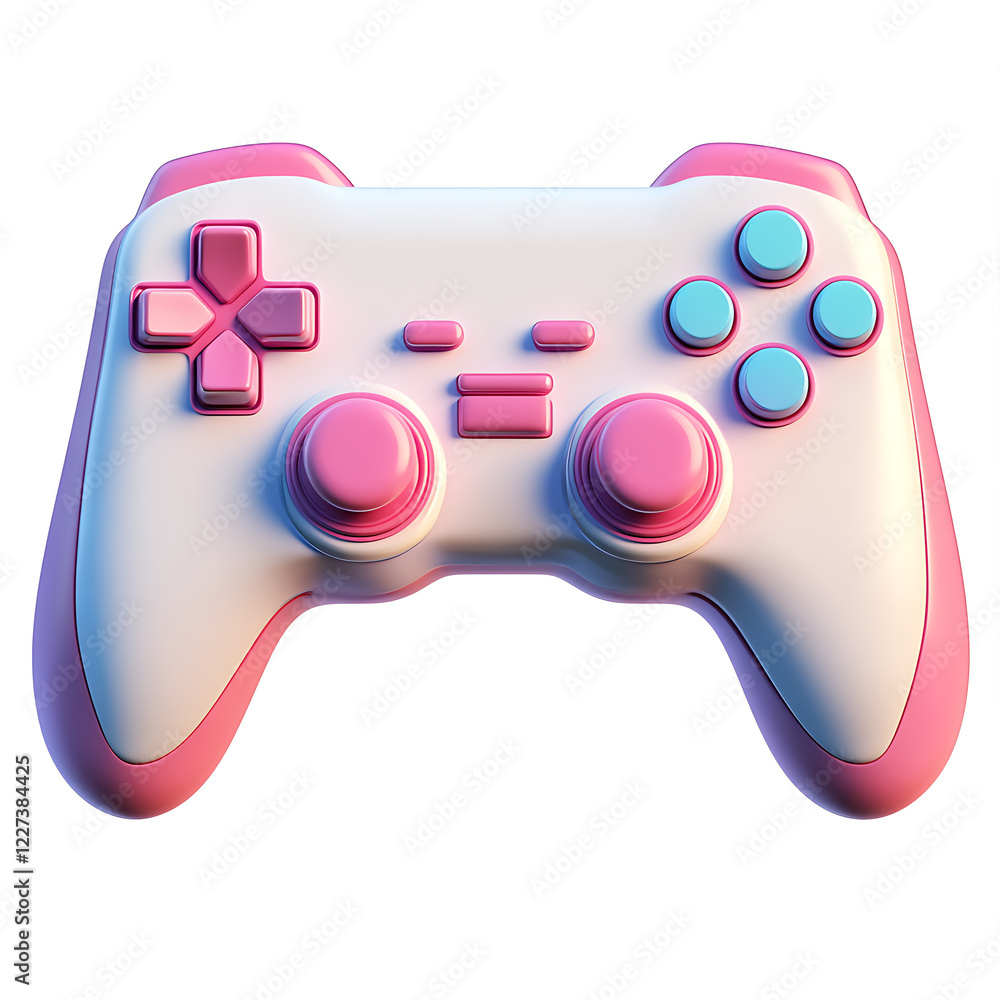 Modern gaming controller joystick with pink and blue color gamepad console on a white background, 3d render Modern gaming controller joystick with pink and blue color gamepad console on a white background, 3d render