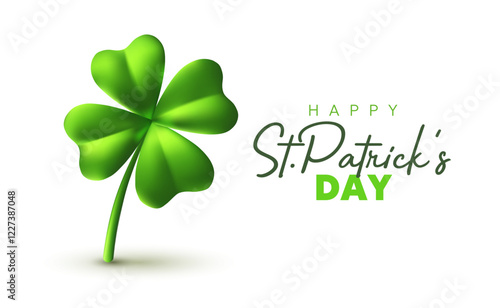 Vector illustration of irish green clover and happy saint patricks day word on white background. 3d style design of template with green four leaf clover and text for st patrick day celebration banner