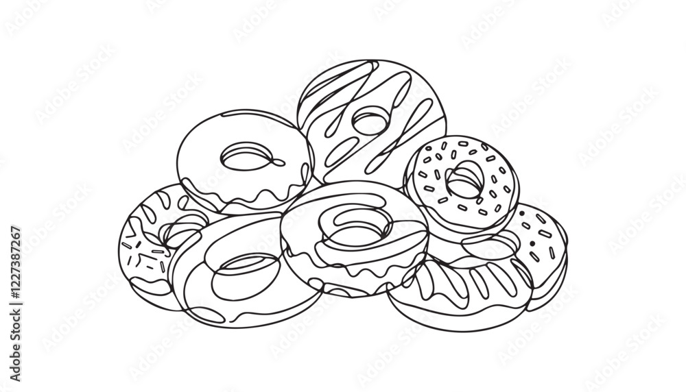 Continuous one single minimal line drawing Doughnut Continuous one single minimal line drawing Doughnut
