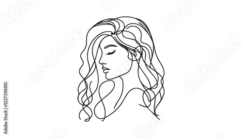 Continuous one single minimal line drawing woman with hair