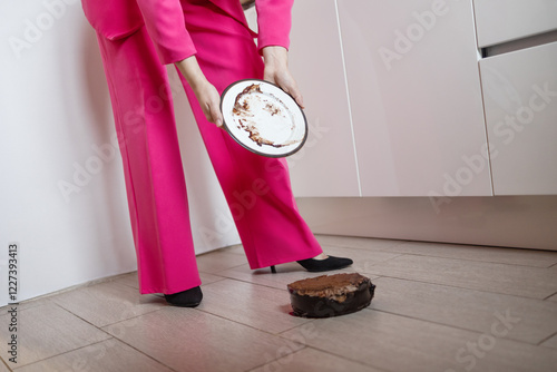Εκτύπωση καμβά There is no face, the woman dropped a birthday cake on the floor in the kitchen