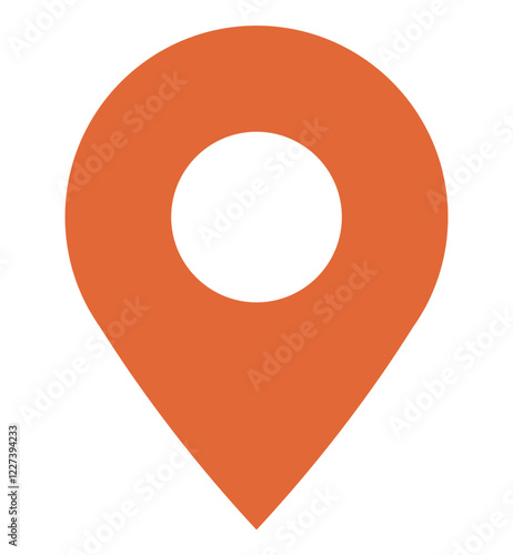 Bright orange map pin with a hollow center, symbolizing location, navigation, and positioning. Ideal for travel, GPS, geolocation, mapping digital apps navigation tools and branding. Flat color