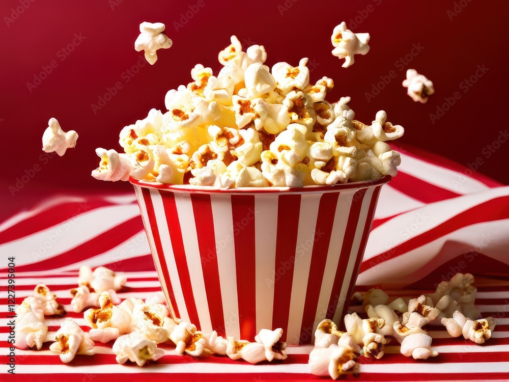 the AI Image Generator, Overflowing Popcorn in a Striped Bucket the AI Image Generator, Overflowing Popcorn in a Striped Bucket