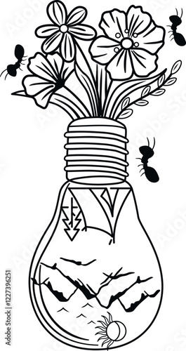 Bombilla con flores y hormigas.eps