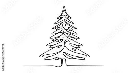 Continuous one single minimal line drawing Christmas tree