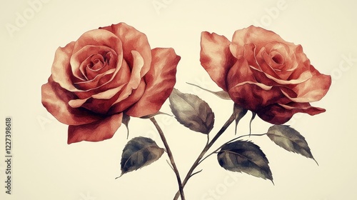 Two Crimson Roses Gracefully Blooming Together