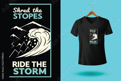 Snowboarder is having fun riding down a snowy mountainside in a cool, vintage style illustration. This design is perfect for winter sports enthusiasts.