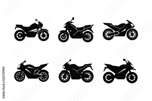 Futuristic electric motorcycle silhouette on white isolated background