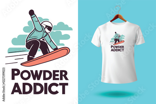 Snowboarder is having fun riding down a snowy mountainside in a cool, vintage style illustration. This design is perfect for winter sports enthusiasts.