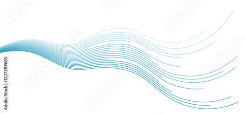 Blue minimal wavy lines abstract futuristic tech background. Vector digital design