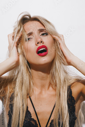 Tableau sur toile emotions and feelings concept - a breathtaking blonde woman in delicate lingerie