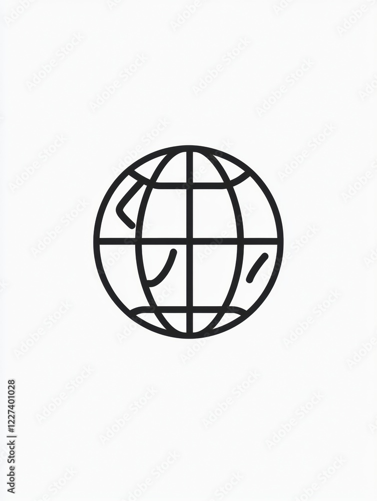 Outline of a globe showing continents and meridians in a minimalist design suitable for various applications. Generative AI Outline of a globe showing continents and meridians in a minimalist design suitable for various applications. Generative AI