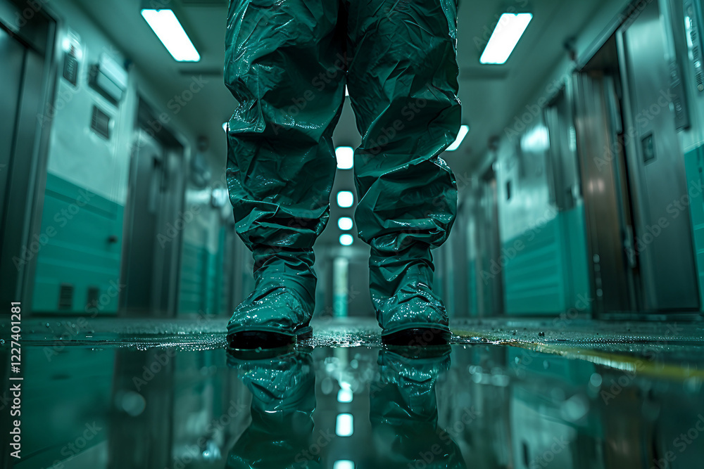 Close-up of a person wearing protective gear, including a hazmat suit, gas mask, and goggles generative AI Close-up of a person wearing protective gear, including a hazmat suit, gas mask, and goggles generative AI
