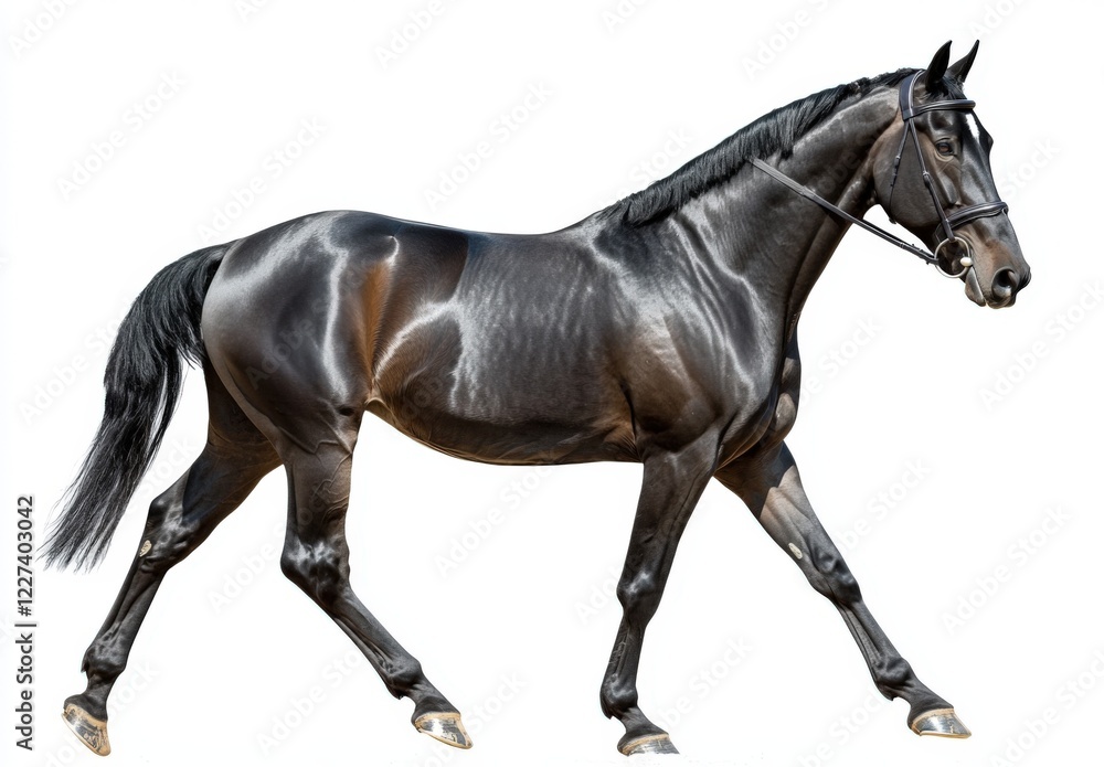 Obraz premium A black horse is walking on a white background