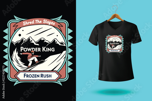 Snowboarder is having fun riding down a snowy mountainside in a cool, vintage style illustration. This design is perfect for winter sports enthusiasts.