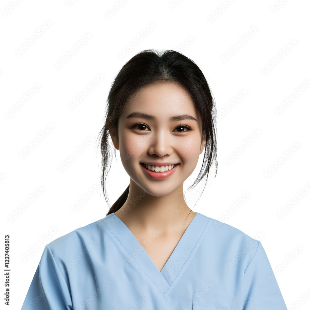young Asian woman in nurse uniform smiling confidently isolated on transparent white background young Asian woman in nurse uniform smiling confidently isolated on transparent white background