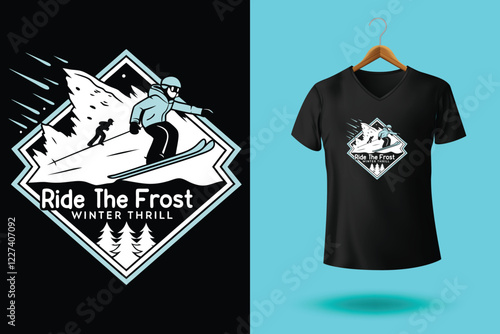 Snowboarder is having fun riding down a snowy mountainside in a cool, vintage style illustration. This design is perfect for winter sports enthusiasts.