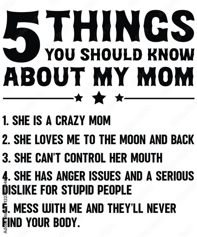 Fototapeta premium 5 things about my mom's funny Mother's Day t-shirt design 