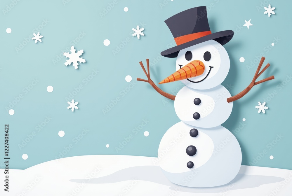 Illustration of Snowman in Winter Setting Illustration of Snowman in Winter Setting