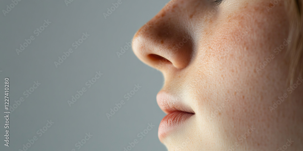 Close-up of Face, Nose, and Mouth Showing Freckles Close-up of Face, Nose, and Mouth Showing Freckles
